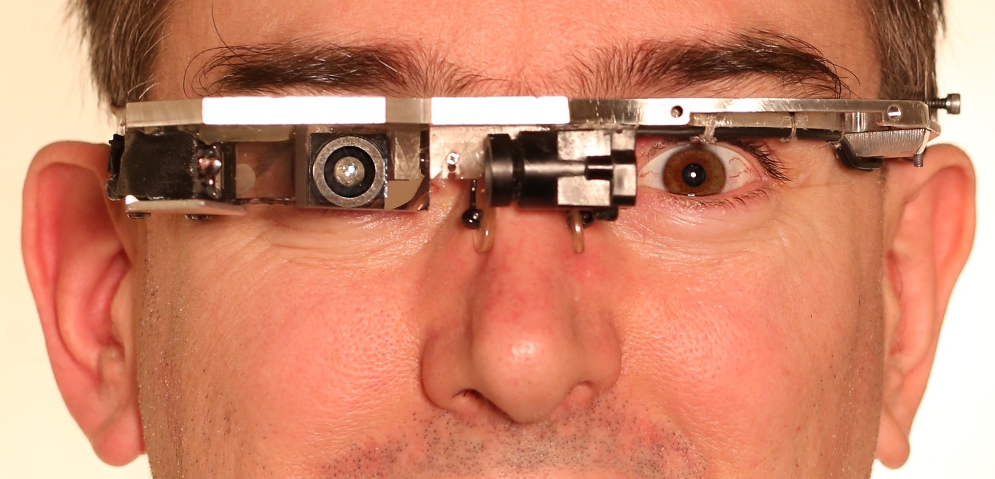 Steve Mann with a bare EyeTap device